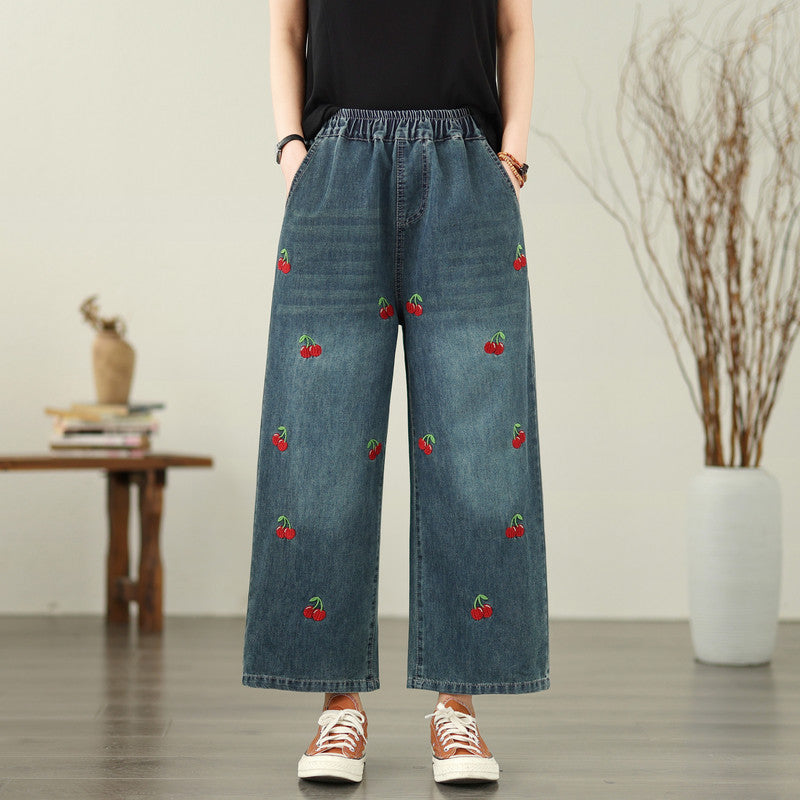 Embroidered Butterfly Loose Denim Jeans Women's