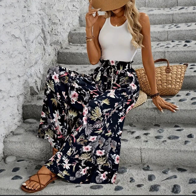 High Waist Leopard-print Printed Loose Casual Wide-leg Pants Women's Trousers