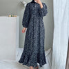 Long Sleeved Open Door Tube Loose Printed Button Neck Dress