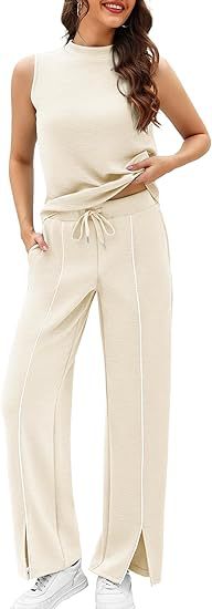 Sleeveless Tank Top And Wide-Leg Pants Two-Piece Womens Casual Sportswear Set