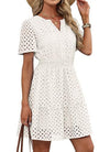 Womens Hollow-out Lace Short-sleeve Dress