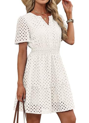Womens Hollow-out Lace Short-sleeve Dress