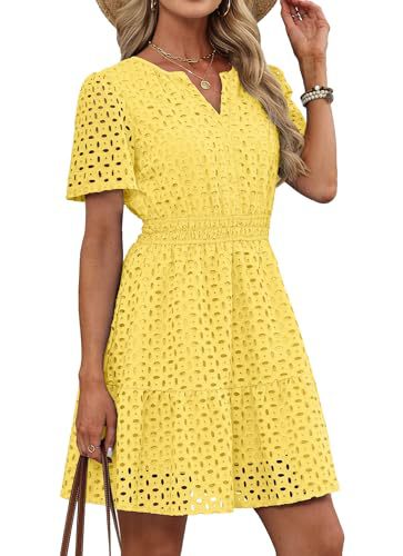 Womens Hollow-out Lace Short-sleeve Dress
