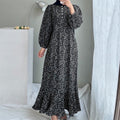 Long Sleeved Open Door Tube Loose Printed Button Neck Dress