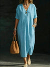 Women's V-neck Single-button Short-sleeve Dress