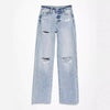 Ripped, Raw-Hem Denim Jeans Casual Washed Womens Straight-Leg Pants