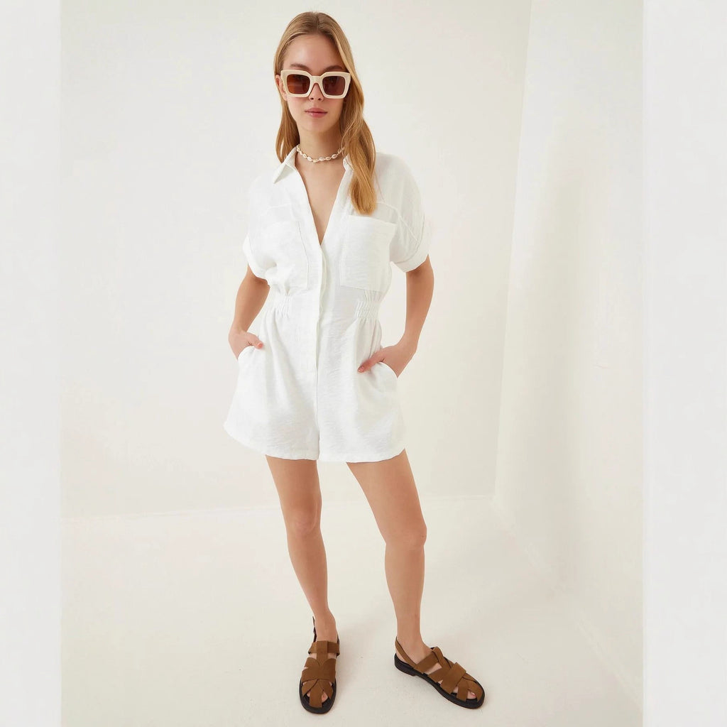 Workwear Jumpsuit Loose-fitting Figure-flattering Made Of Cotton And Linen