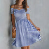 Off-the-shoulder Striped Waist-cinching Dress European And American Style