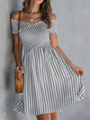 Off-the-shoulder Striped Waist-cinching Dress European And American Style