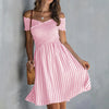 Off-the-shoulder Striped Waist-cinching Dress European And American Style