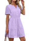 Womens Hollow-out Lace Short-sleeve Dress