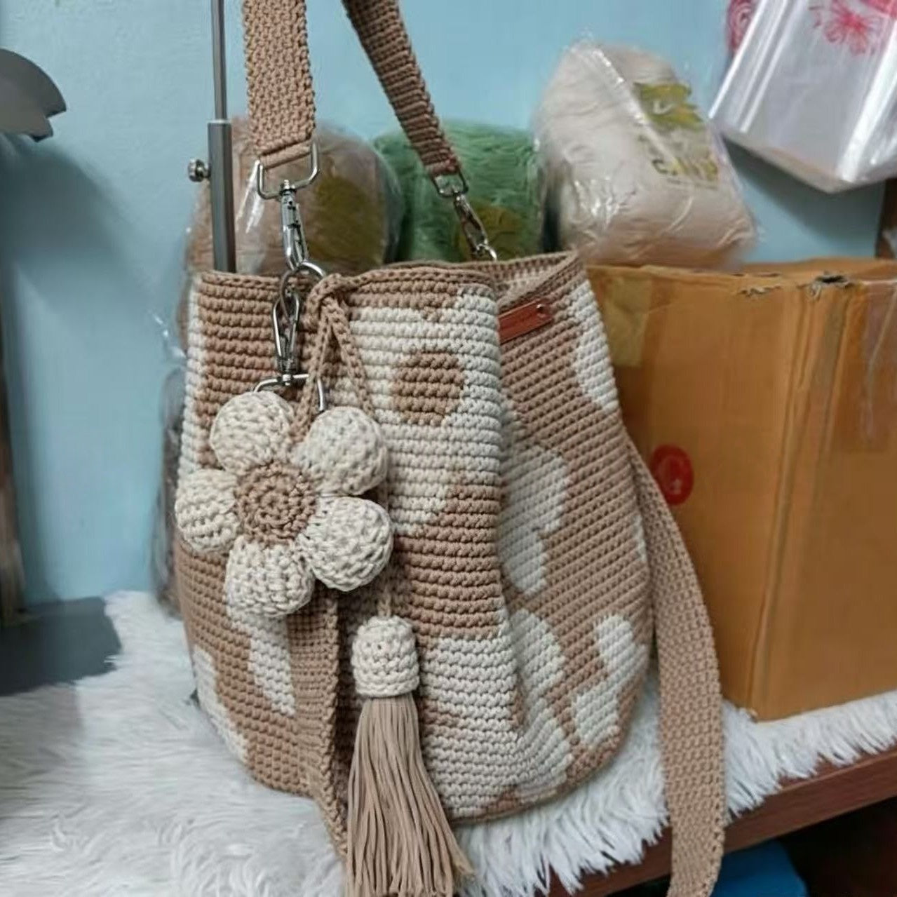 Hand-Crocheted Flower Tote Bag For Women