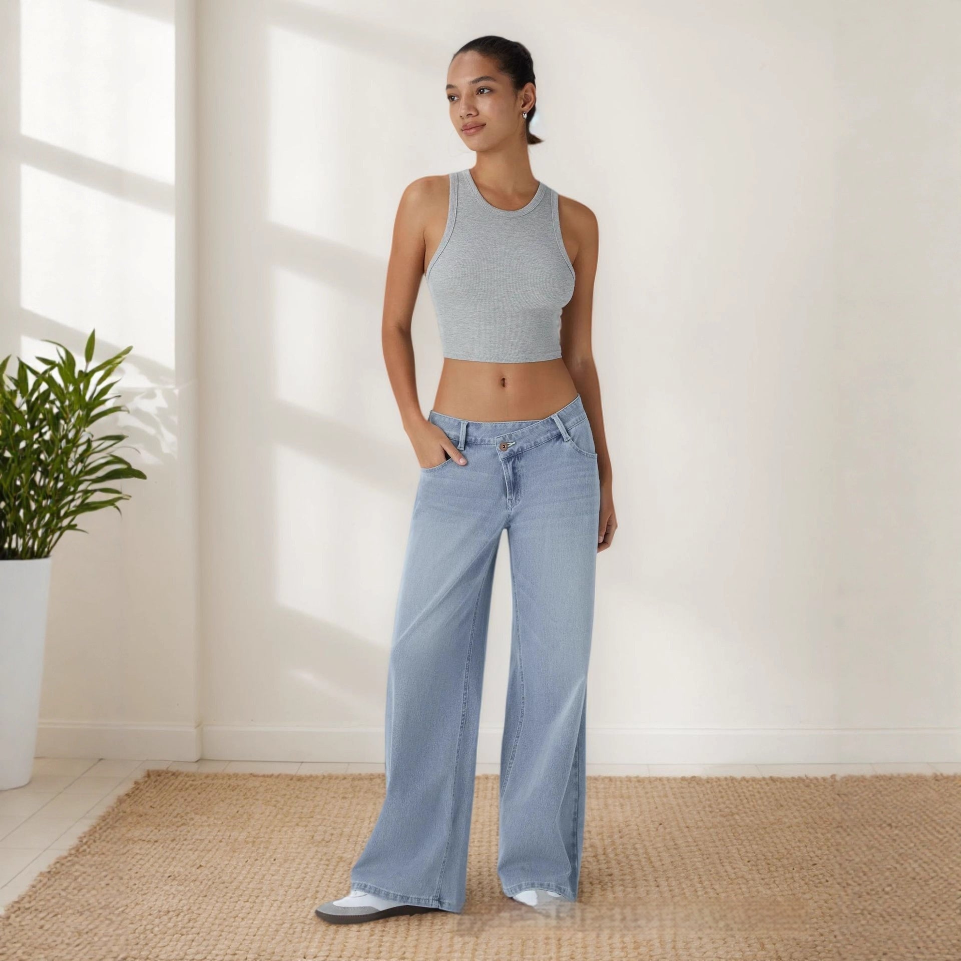 Women's Asymmetric Low-rise Loose-fit Denim Jeans