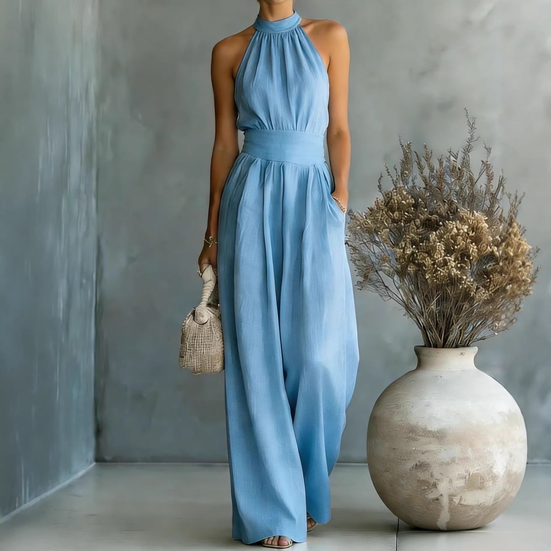Sleeveless Halter Jumpsuit Loose-fitting