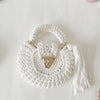 Bohemian Womens Solid-Colored Fabric-Strap Crochet Bag