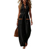 Womens Sleeveless Casual Loose Cotton-Linen Wide-Leg Jumpsuit