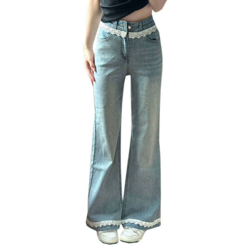 Lace-trimmed Patchwork Flared Jeans
