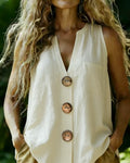 Women's Cotton-Linen Sleeveless Fashionable Casual Shirt