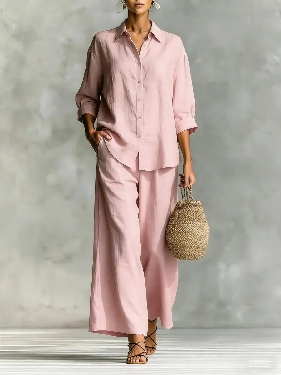 Women's Cotton And Linen Wide-leg Pants Suit