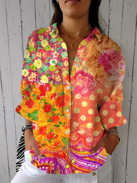 Women's Lapel Shirt With 3D Digital Print