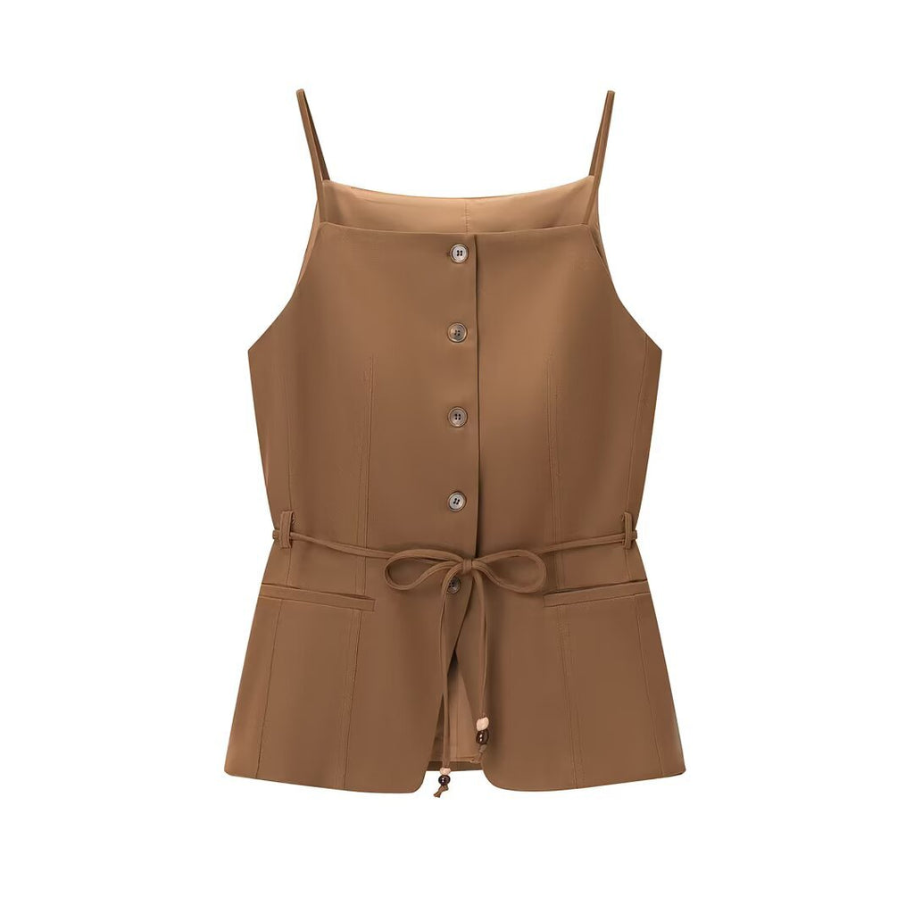 Western-style Trendy Beaded Belt Vest With High-waisted Straight-leg Pants
