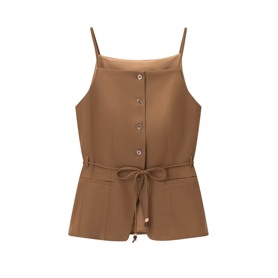 Western-style Trendy Beaded Belt Vest With High-waisted Straight-leg Pants