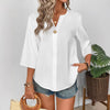 Loose-fitting Solid-color Casual Shirt With A Small V-neck And Buttons