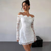 SpringSummer White Off-Shoulder Lace Short Dress For Women