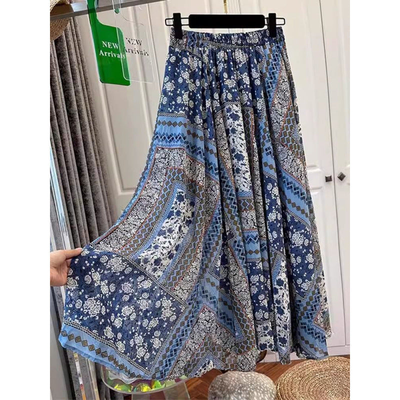 Plus-size Ethnic-style Floral French-style Skirt