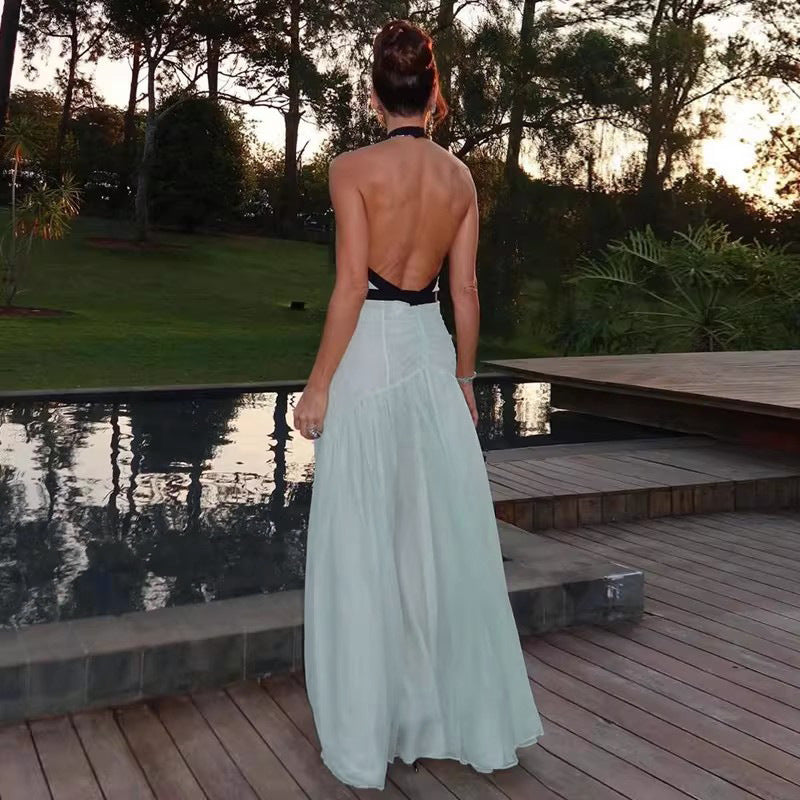 Light Green Celebrity-style Halterneck Deep V-neck Wrap Bustier With Cutout Back