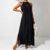 Womens Hollow-Out Lace Halterneck Beach Vacation Long Dress