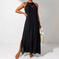 Womens Hollow-Out Lace Halterneck Beach Vacation Long Dress