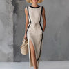 Womens Sleeveless Crew-neck Midi Dress