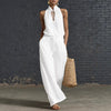 Urban-style Cotton And Linen Top And Wide-leg Pants Set