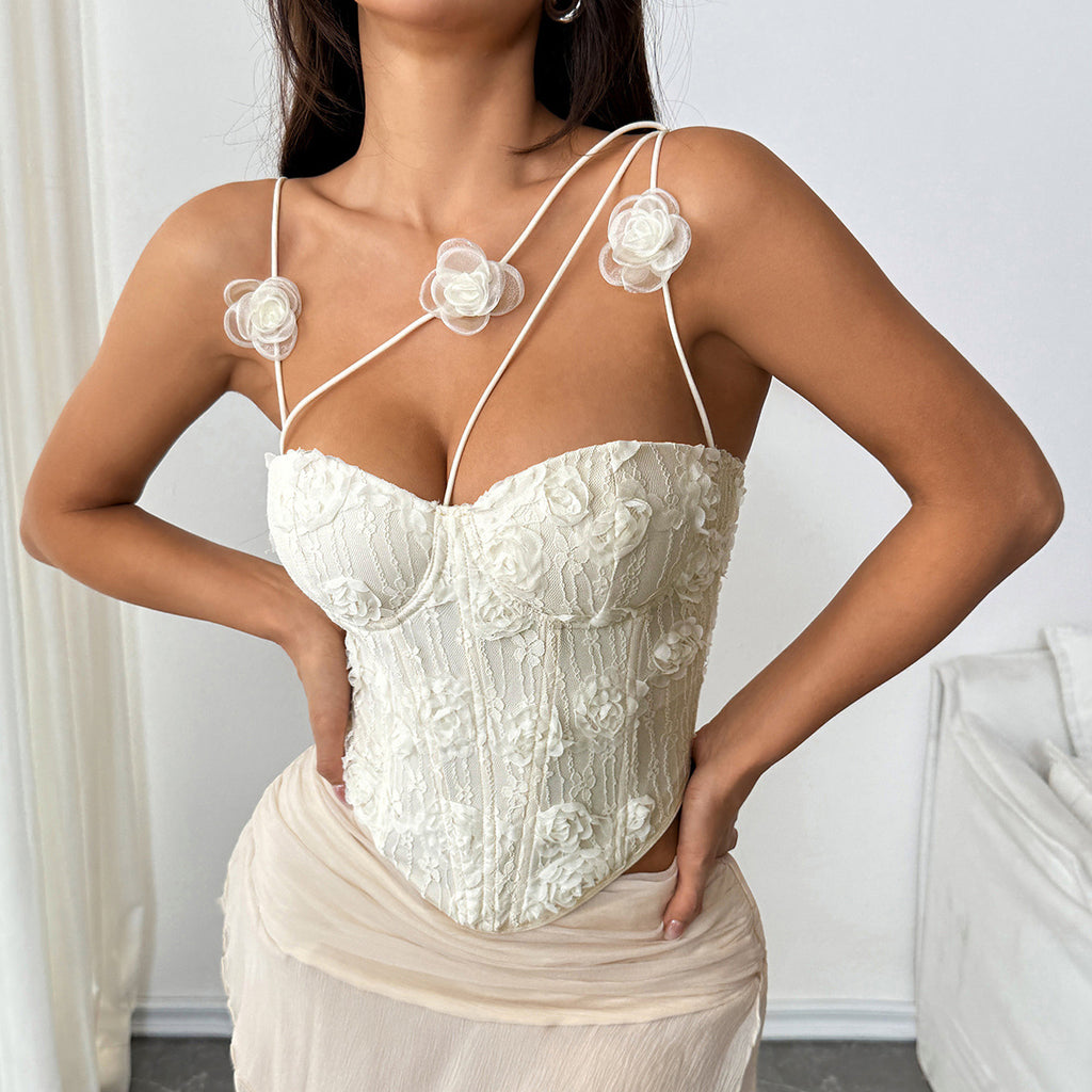 3D Floral Embroidered Steel Ring Fishbone Suspender Strap