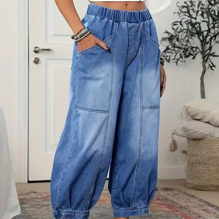 High-waiste Retro-style Denim Capri Pants