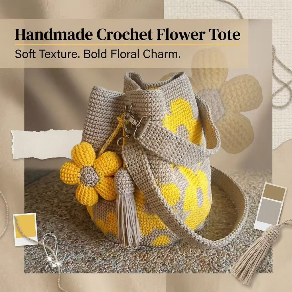 Hand-Crocheted Flower Tote Bag For Women