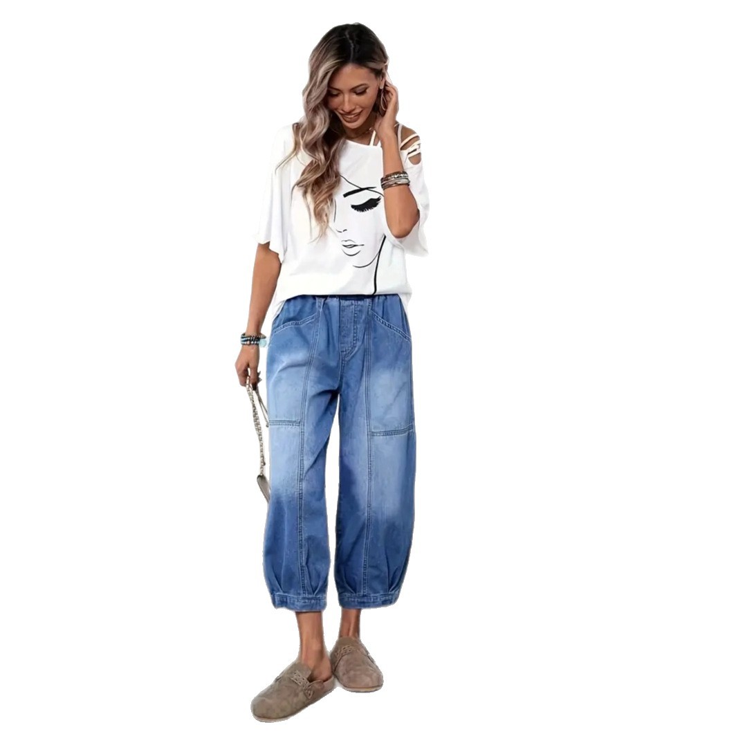 High-waiste Retro-style Denim Capri Pants