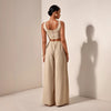 Vacation-Ready Fishbone Strap Top And Wide-Leg Pants With Pockets 2-Piece Set