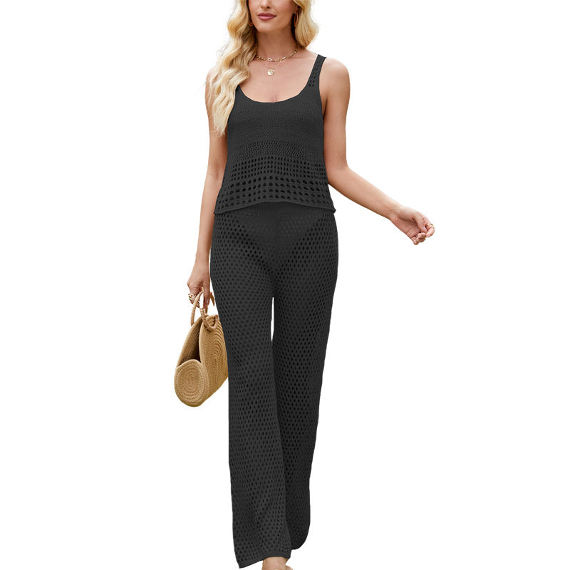 Womens Knitted Short Beach Vest Set