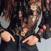 Women's Sheer Floral Print Collar Shirt
