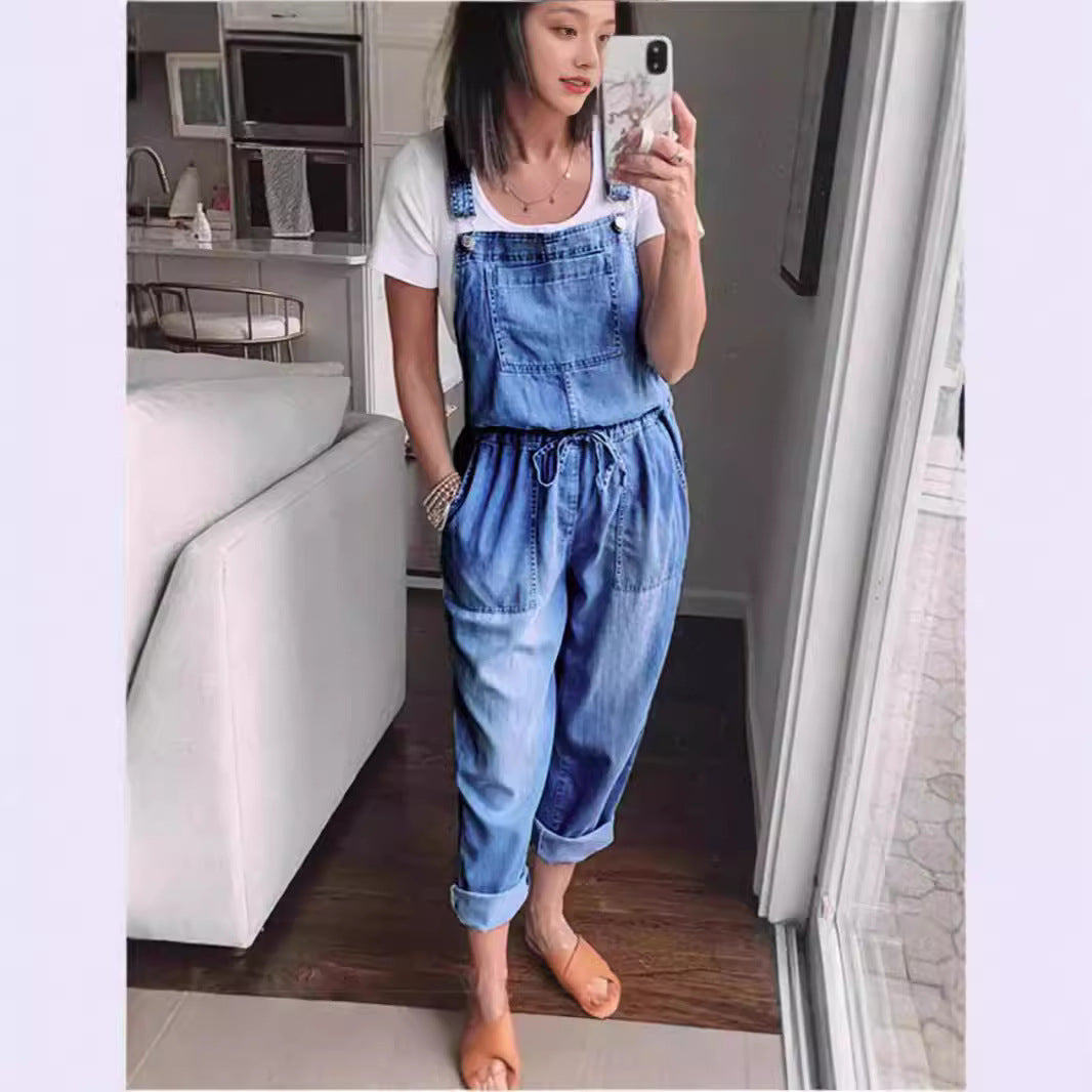 Fashionable Elastic Mid-Waist Jumpsuit Womens Pants