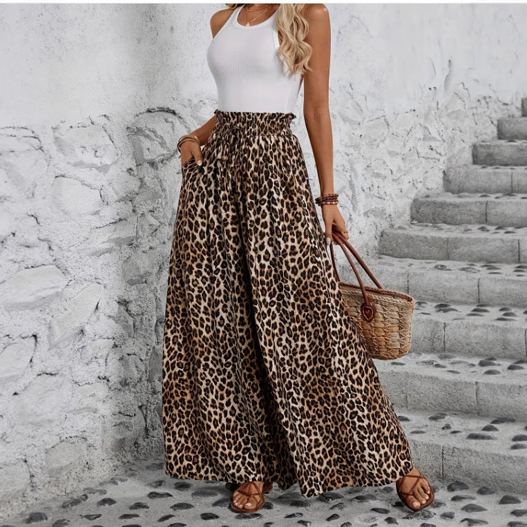 High Waist Leopard-print Printed Loose Casual Wide-leg Pants Women's Trousers