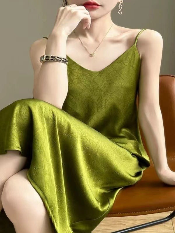 Satin Chinese-style Floor-length Figure-flattering Elegant Jacquard Dress