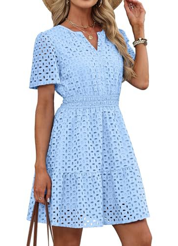 Womens Hollow-out Lace Short-sleeve Dress
