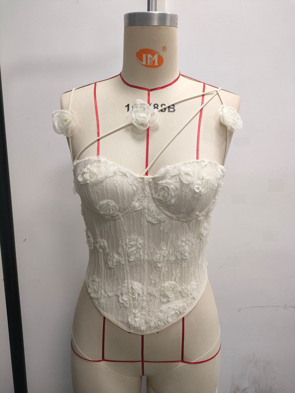 3D Floral Embroidered Steel Ring Fishbone Suspender Strap