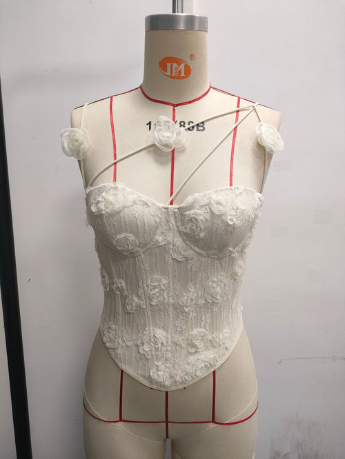 3D Floral Embroidered Steel Ring Fishbone Suspender Strap