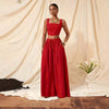 Vacation-Ready Fishbone Strap Top And Wide-Leg Pants With Pockets 2-Piece Set