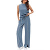 Sleeveless Tank Top And Wide-Leg Pants Two-Piece Womens Casual Sportswear Set