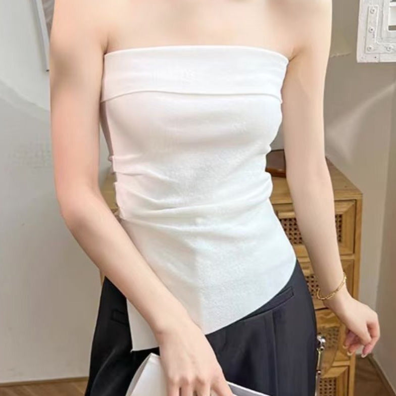 Sleeveless Solid-Color Tube Top Vest For Women